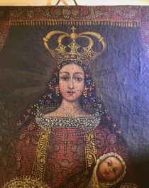 School van Cuzco, Peru: Madonna met kind, olie op doek, 18e eeuw